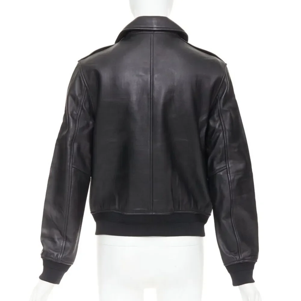 SAINT LAURENT 2020 black sheepskin leather pocketed flight jacket L - Picture 6 of 10